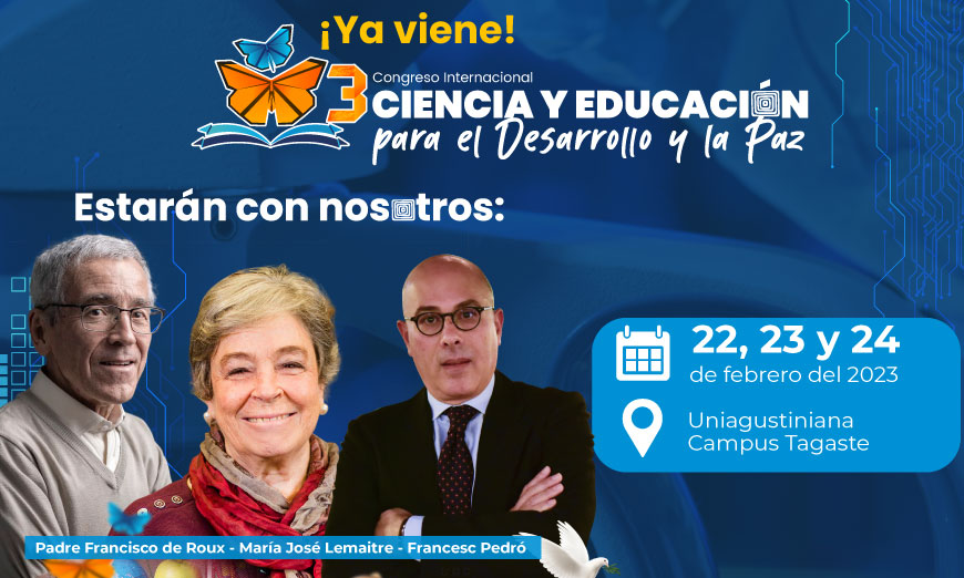 Pieza del congreso internacional ciencia y educacion para el desarrollo y la paz y sus panelistas