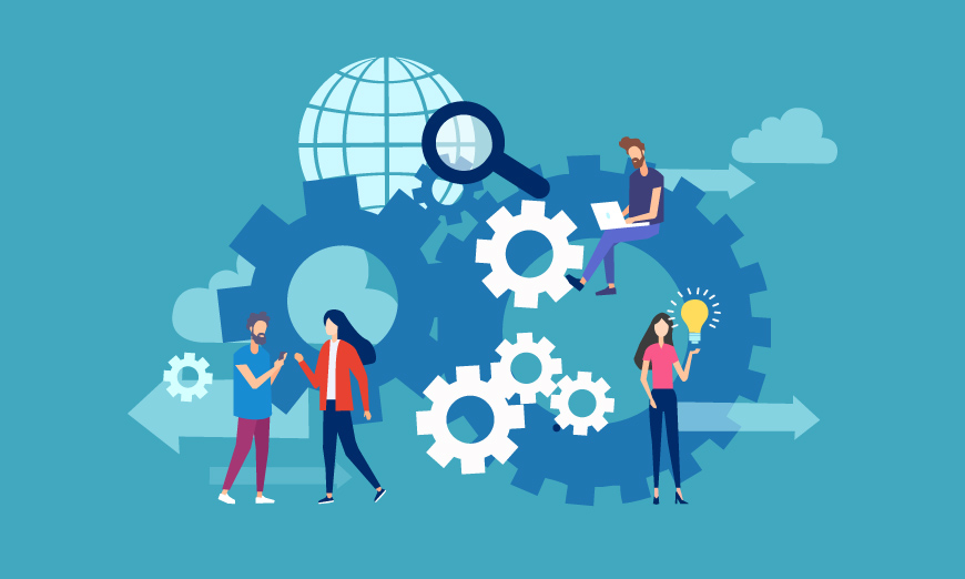 Vector de personas con engranajes